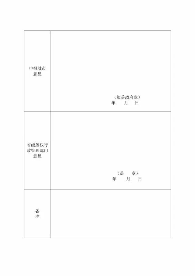 國家版權(quán)局：統(tǒng)一啟用全國版權(quán)示范城市、示范單位等申報表通知（附申請表）