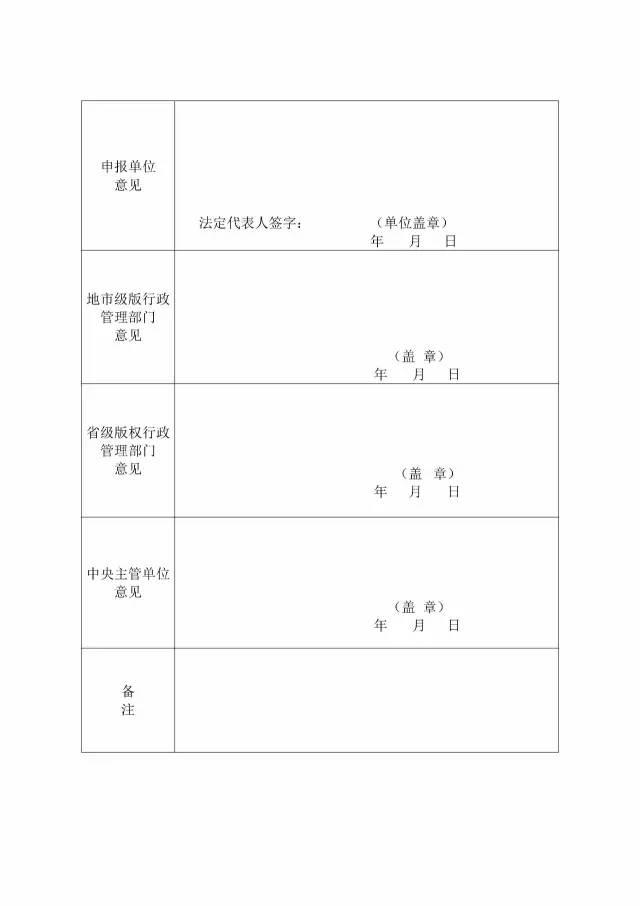 國家版權(quán)局：統(tǒng)一啟用全國版權(quán)示范城市、示范單位等申報表通知（附申請表）