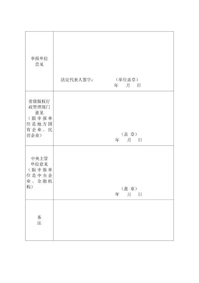 國家版權(quán)局：統(tǒng)一啟用全國版權(quán)示范城市、示范單位等申報表通知（附申請表）