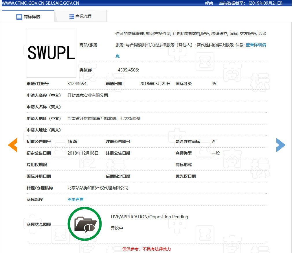 西南政法大學(xué)SWUPL商標(biāo)被搶注？