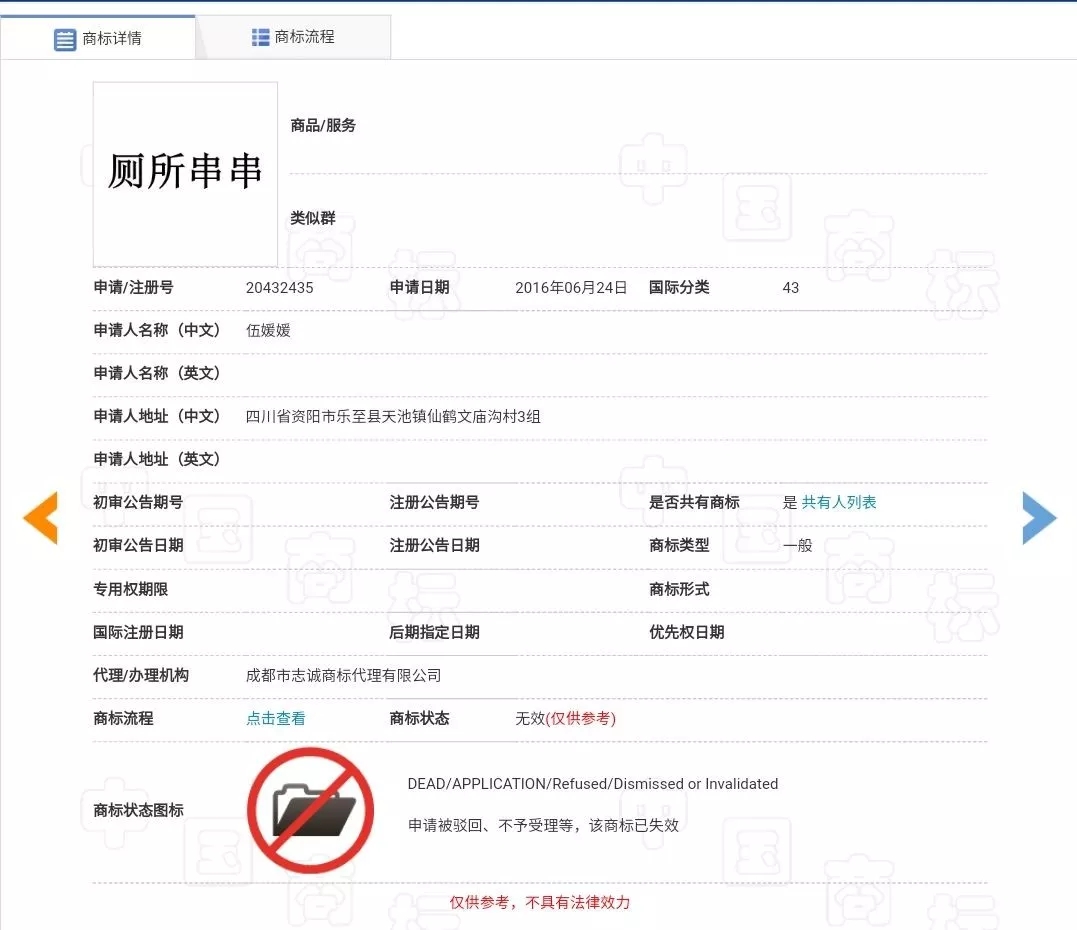 “廁所串串”商標(biāo)因不良影響全部被駁回了？