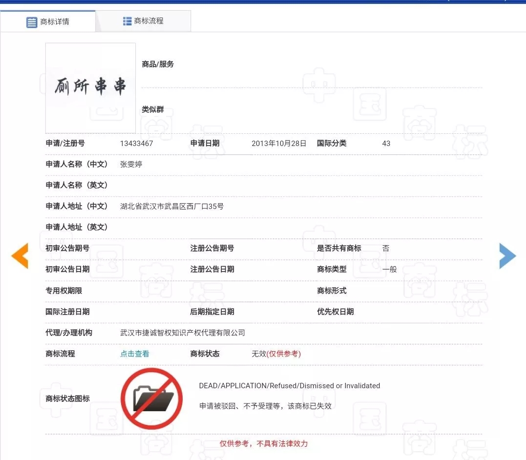 “廁所串串”商標(biāo)因不良影響全部被駁回了？