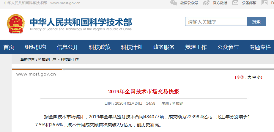 科技部：2019年涉及知識產(chǎn)權的技術合同成交額為9286.9億元