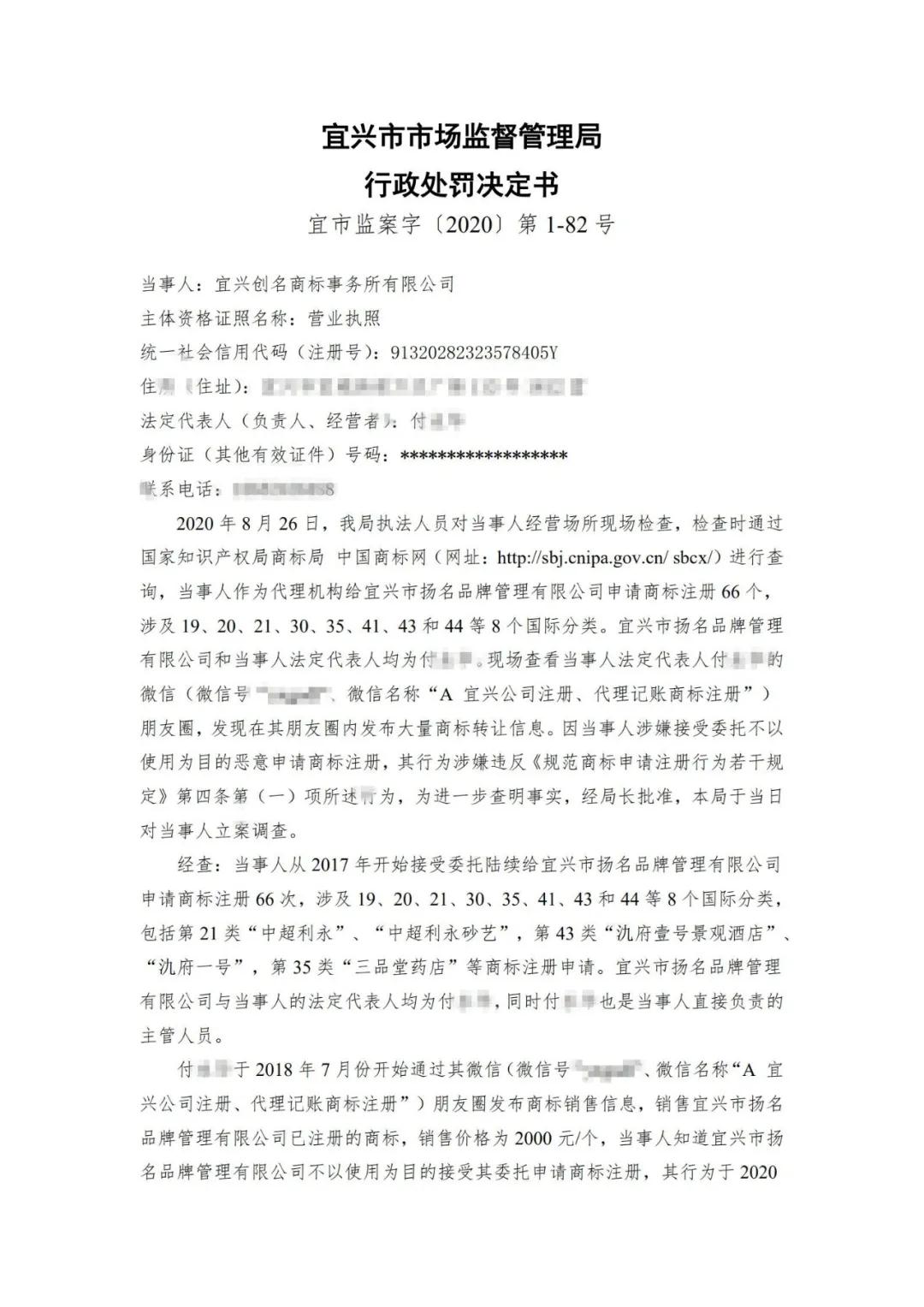 一代理機構(gòu)因涉嫌接受委托不以使用為目的惡意申請商標注冊被行政處罰！