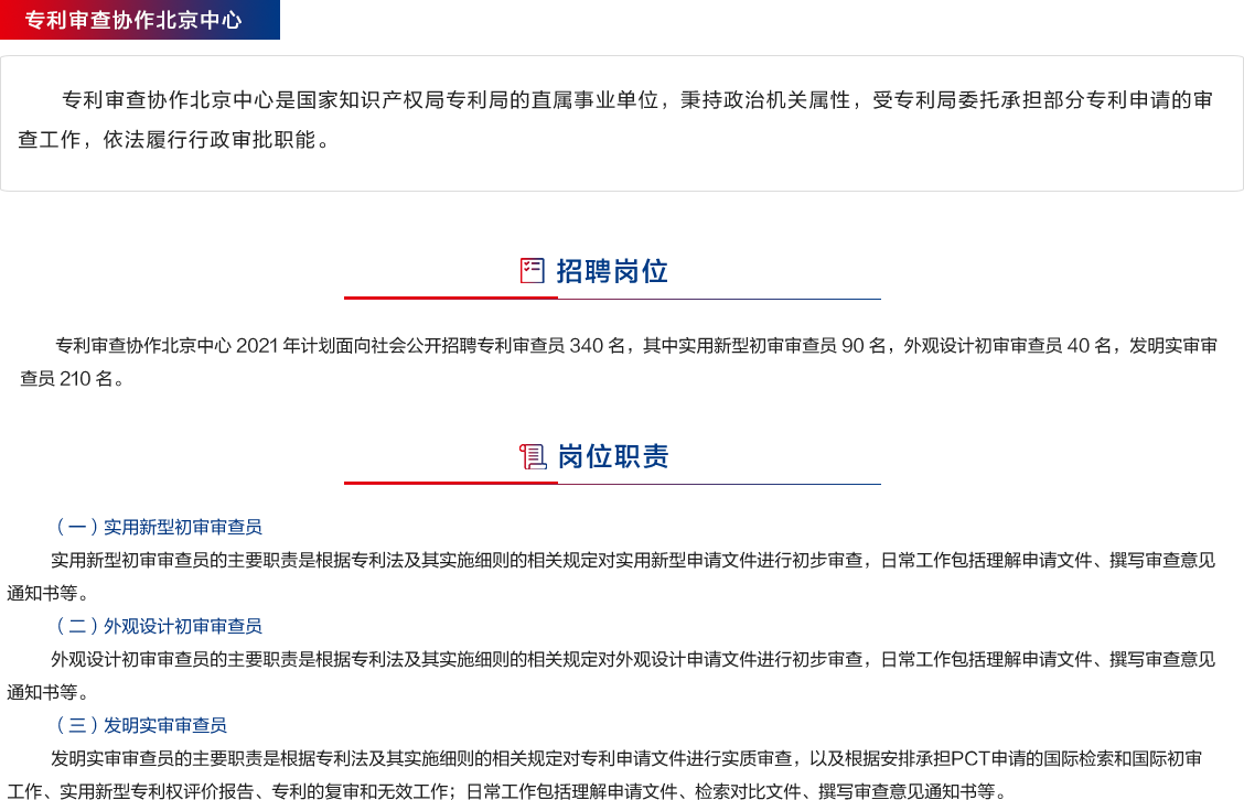 招聘專利審查員2440人?。ǜ焦?amp;職位）