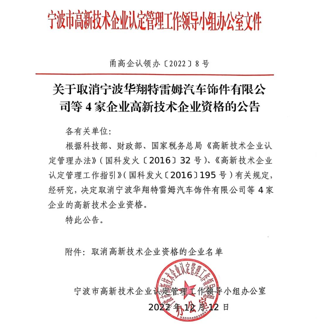 218家企業(yè)被取消企業(yè)高新技術(shù)資格，追繳5家企業(yè)已享受的稅收優(yōu)惠及獎(jiǎng)勵(lì)等！