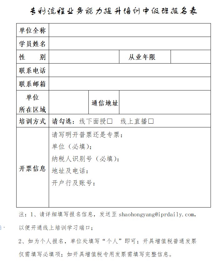 專利流程業(yè)務(wù)能力提升（中級(jí)）培訓(xùn)班火熱報(bào)名中！