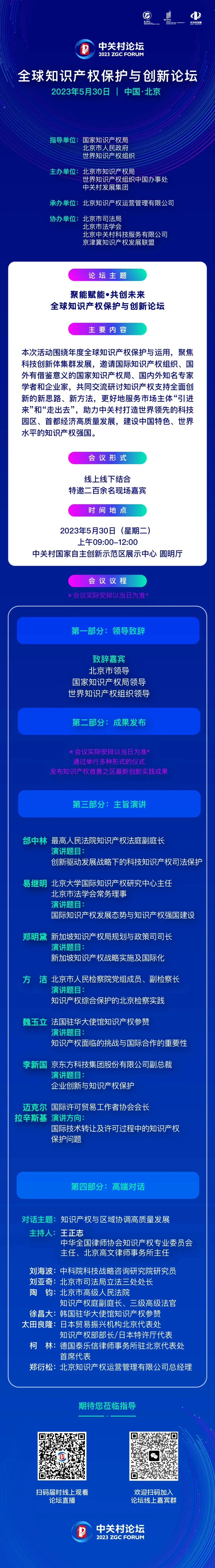 2023中關(guān)村論壇丨全球知識產(chǎn)權(quán)保護與創(chuàng)新論壇日程安排新鮮出爐