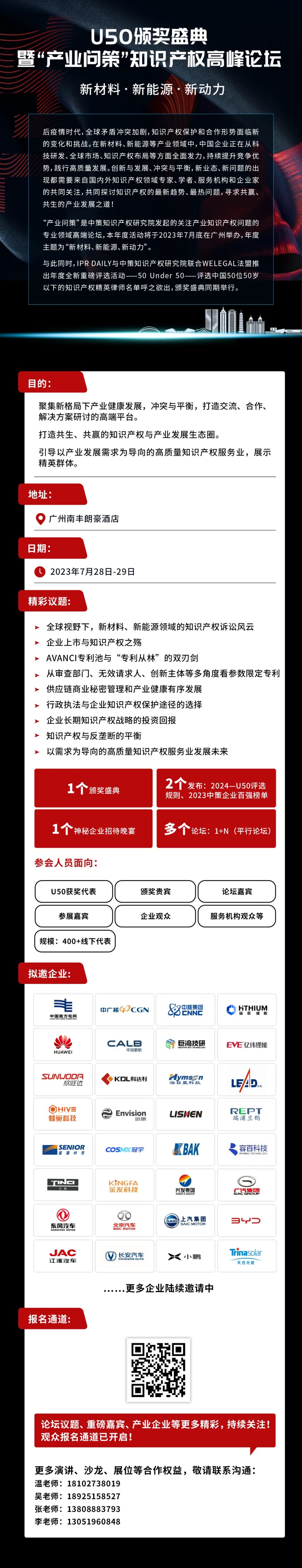 觀眾報名開啟！精彩議題：全球視野下，新材料、新能源領(lǐng)域的知識產(chǎn)權(quán)訴訟風(fēng)云（擬邀企業(yè)更新中）