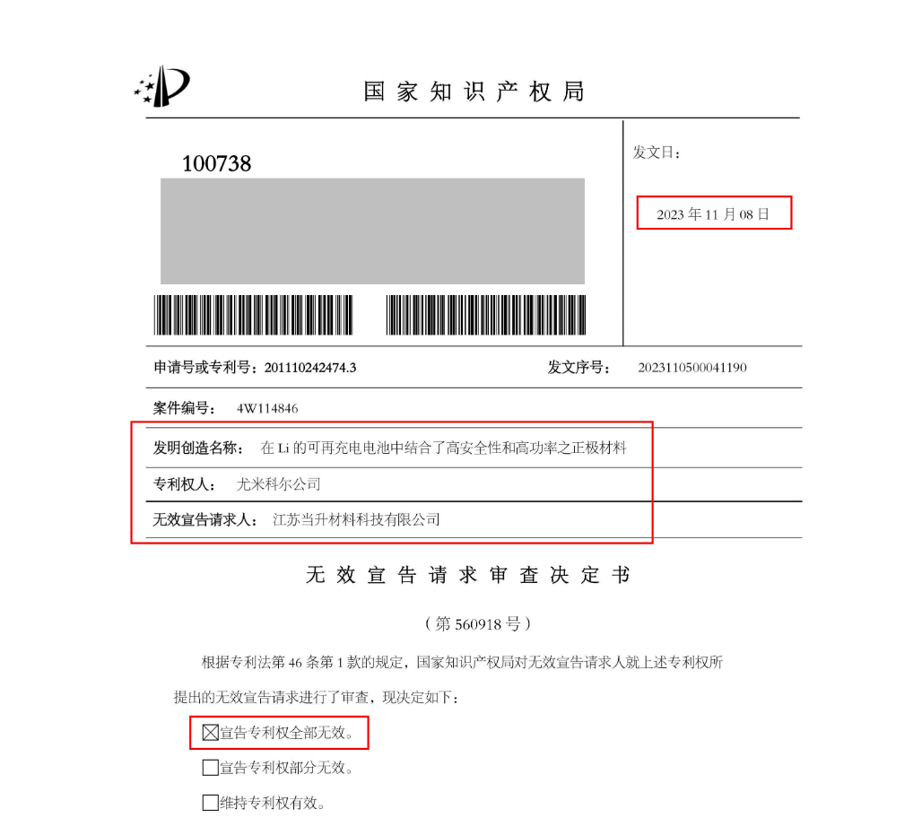 1.1億訴訟的涉案專利宣告全部無效，尤米科爾還有什么底牌？