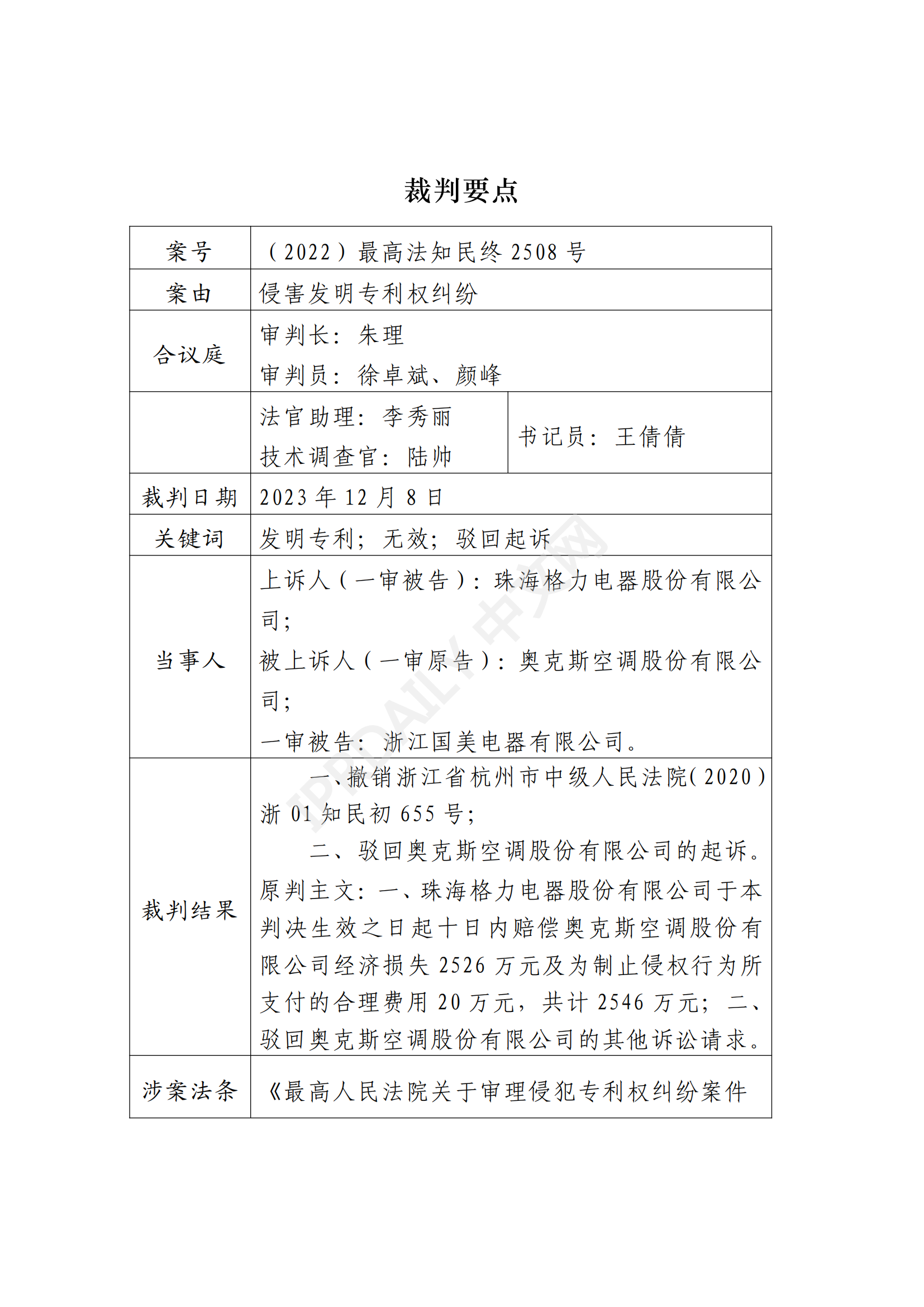 最高院最新判決：四案改判、格力翻盤、2.2億專利賠償蒸發(fā)