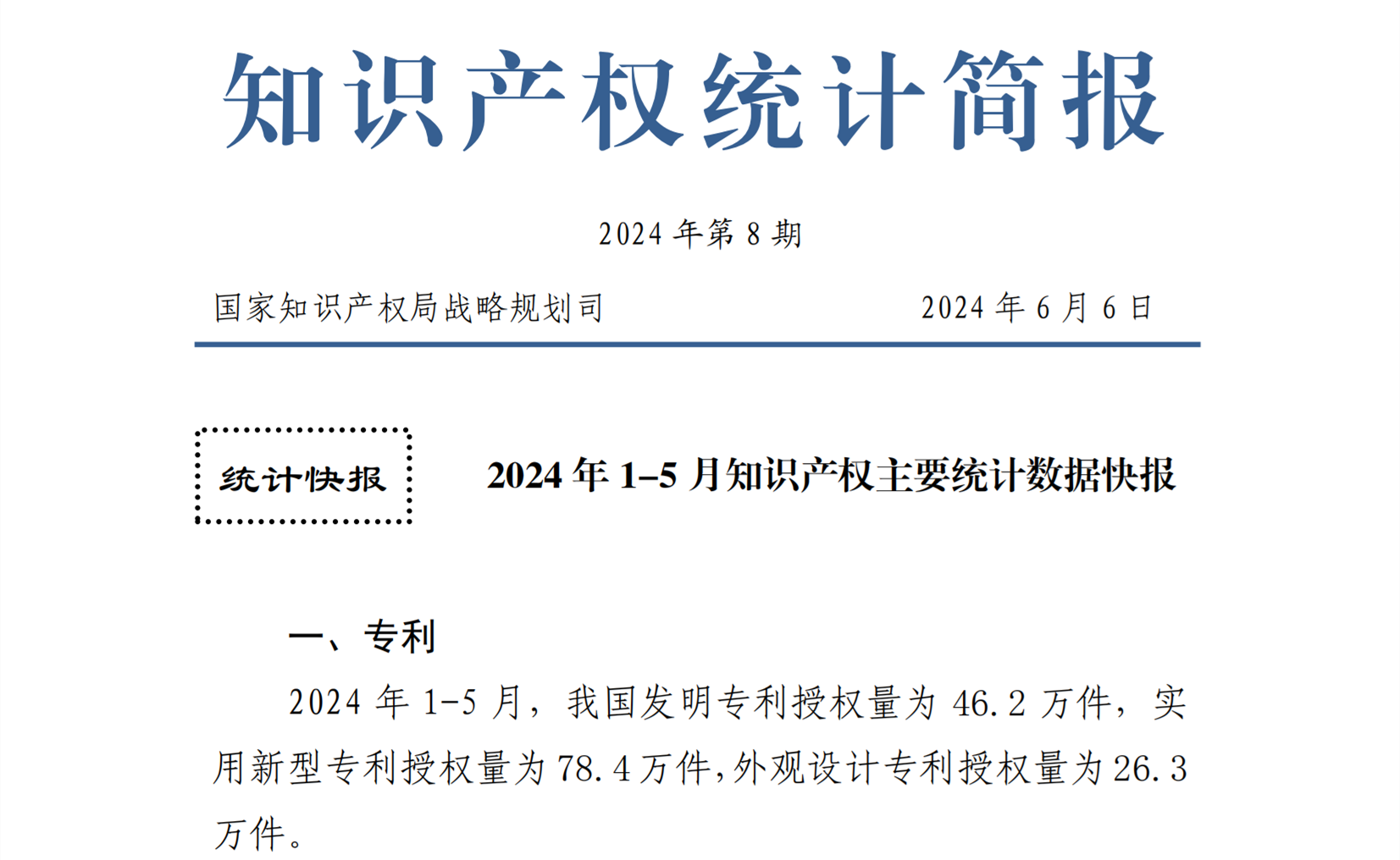 2024年1-5月專利、商標(biāo)、地理標(biāo)志等知識(shí)產(chǎn)權(quán)主要統(tǒng)計(jì)數(shù)據(jù) | 附數(shù)據(jù)詳情