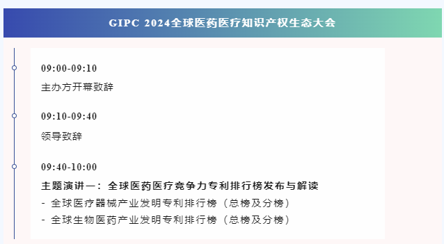 倒計(jì)時報(bào)名！GIPC 2024全球醫(yī)藥醫(yī)療知識產(chǎn)權(quán)生態(tài)大會將于9月28日在廣州舉行