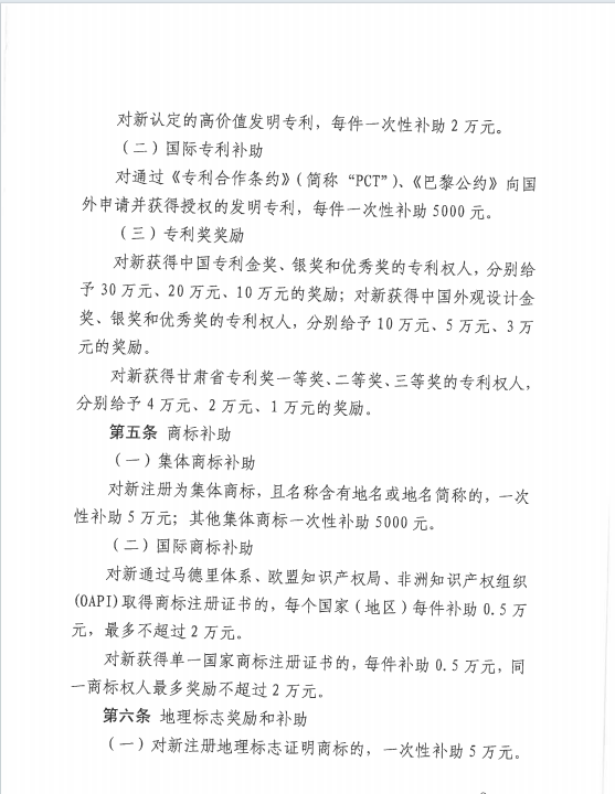 中國專利金獎獎勵30萬元！《隴南市知識產(chǎn)權(quán)保護(hù)獎勵補(bǔ)助辦法》來啦