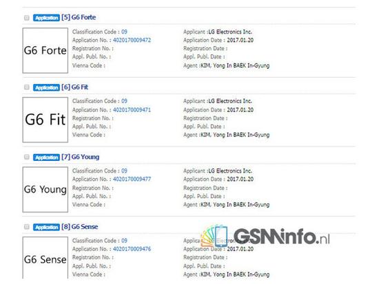 LG G6將有多個版本 這些商標(biāo)已被注冊